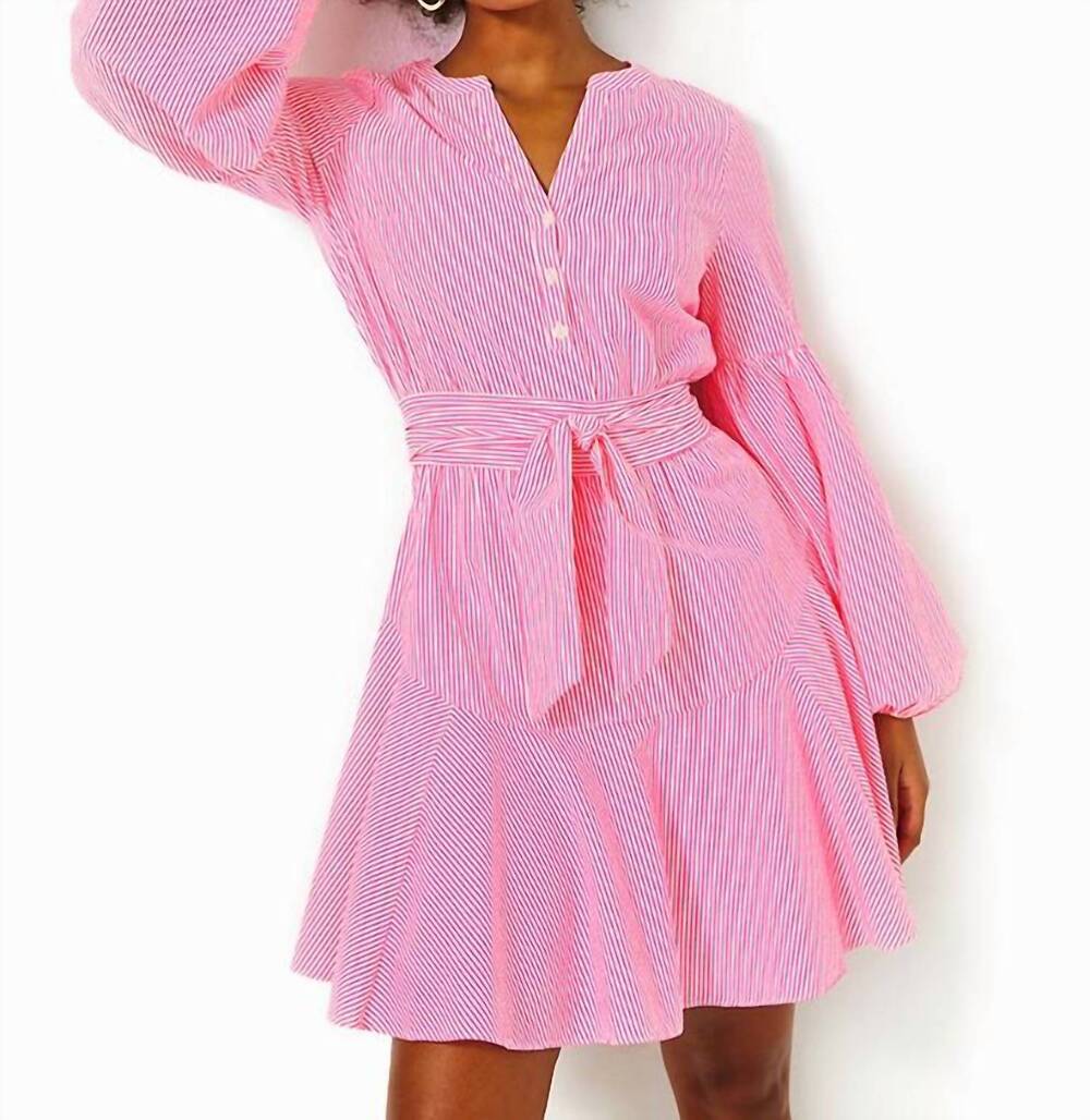 NEW LILLY PULITZER carla long sleeve dress in roxie pink harbor stripe